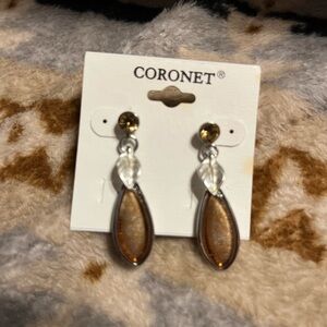 Coronet NWT Gold, Silver, Amber Crystal Teardrop Earrings